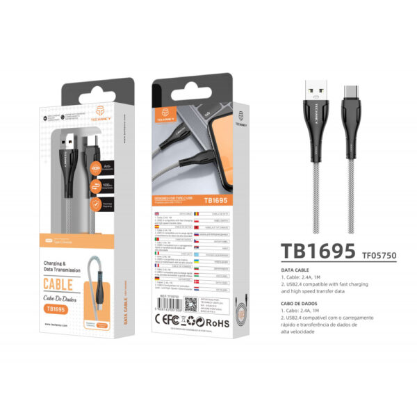 Mobiiltelefoni laadija juhe USB Type-C, must-hõbe