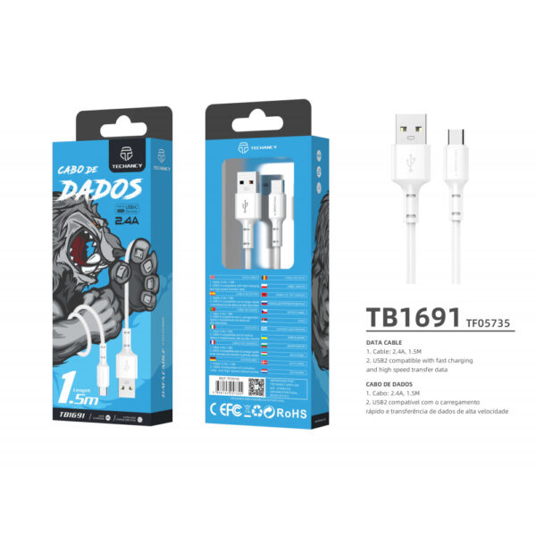 Mobiiltelefoni laadija juhe USB Type-C, white